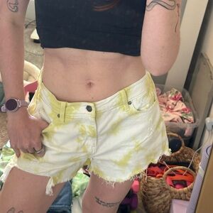 Aerie Tie-Dye Yellow Daydream Denim Shorts